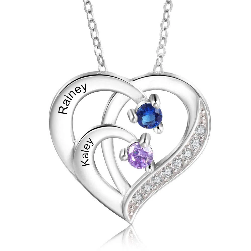 lorajewel Collana da Donna Personalizzata con Nome Pietra di nascita Collana per la Mamma Ciondolo a Cuore in Argento 925 Regalo per Festa della mamma Compleanno Natale