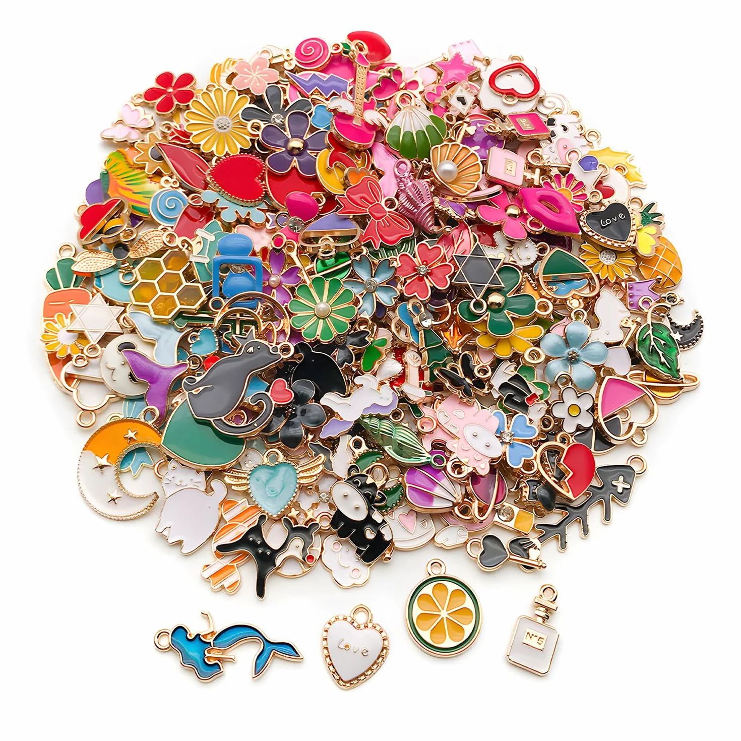 Set di 50 ciondoli smaltati con ciondoli misti all'ingrosso per braccialetti, ciondoli per braccialetti, ciondoli fai da te, in lega, piccoli per collana fai da te, accessori per chiavi, braccialetti