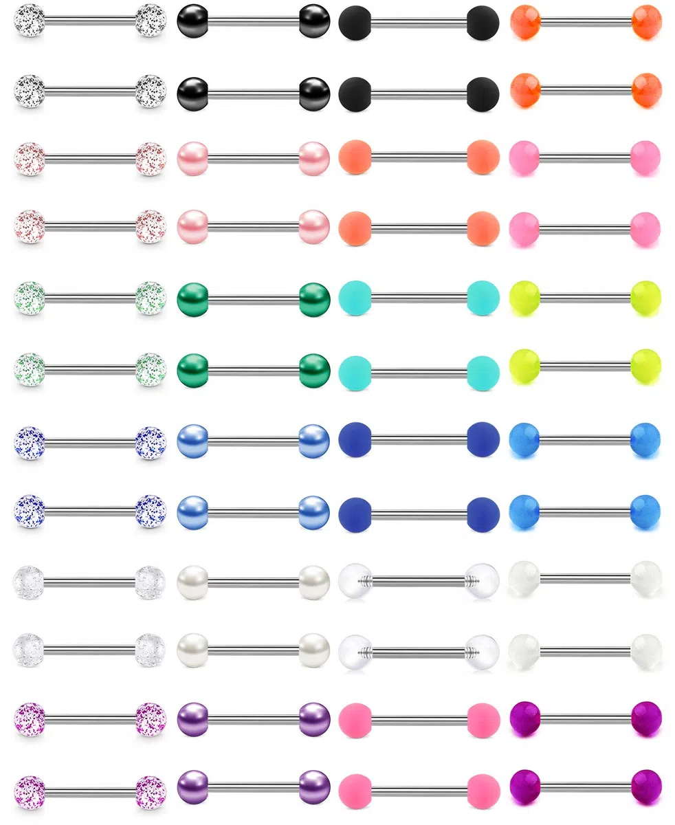 LAURITAMI 24 Pairs 14G Glow in Dark Flexible Acrilico Dritto Piercing Lingua Barre Barbell Capezzolo Ring Shield Retainer Piercing Gioielli 14mm