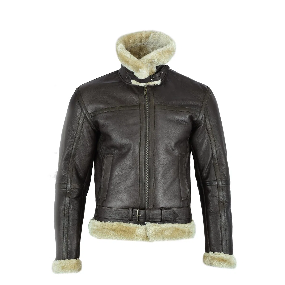 Leatherick Uomo Marrone Aviator Vera Pelle di capra Pelle Shearling Stile Vintage Bomber Giacca Volante