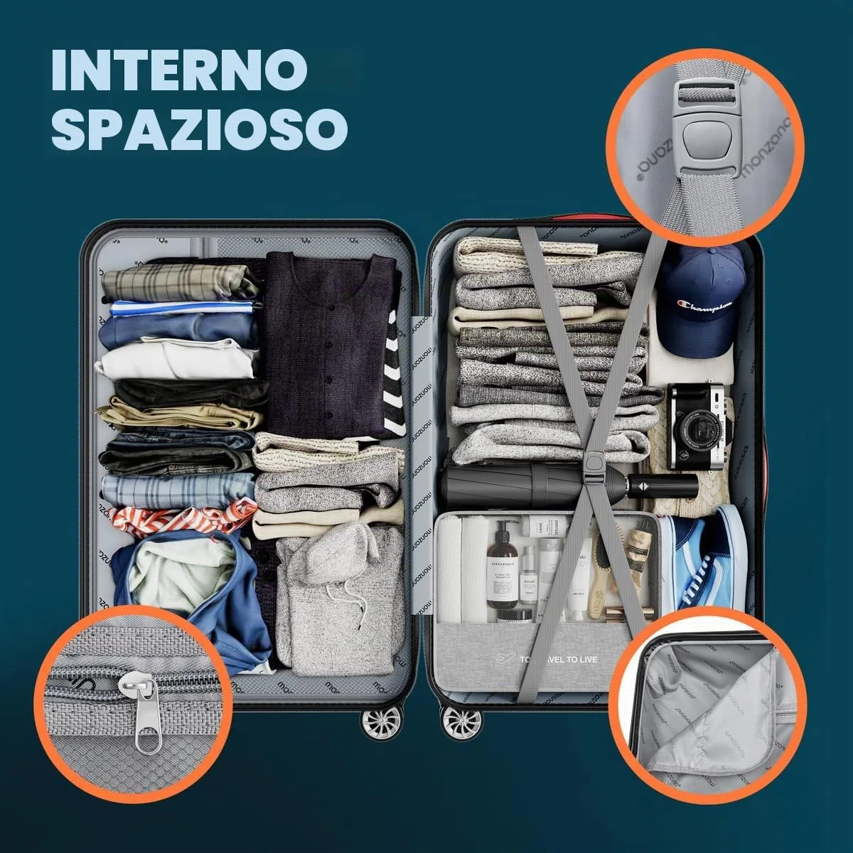 Monzana Valigie Set di 3 pezzi m l xl trolley valigie rigide leggere lucchetto bagaglio a mano viaggio grigio