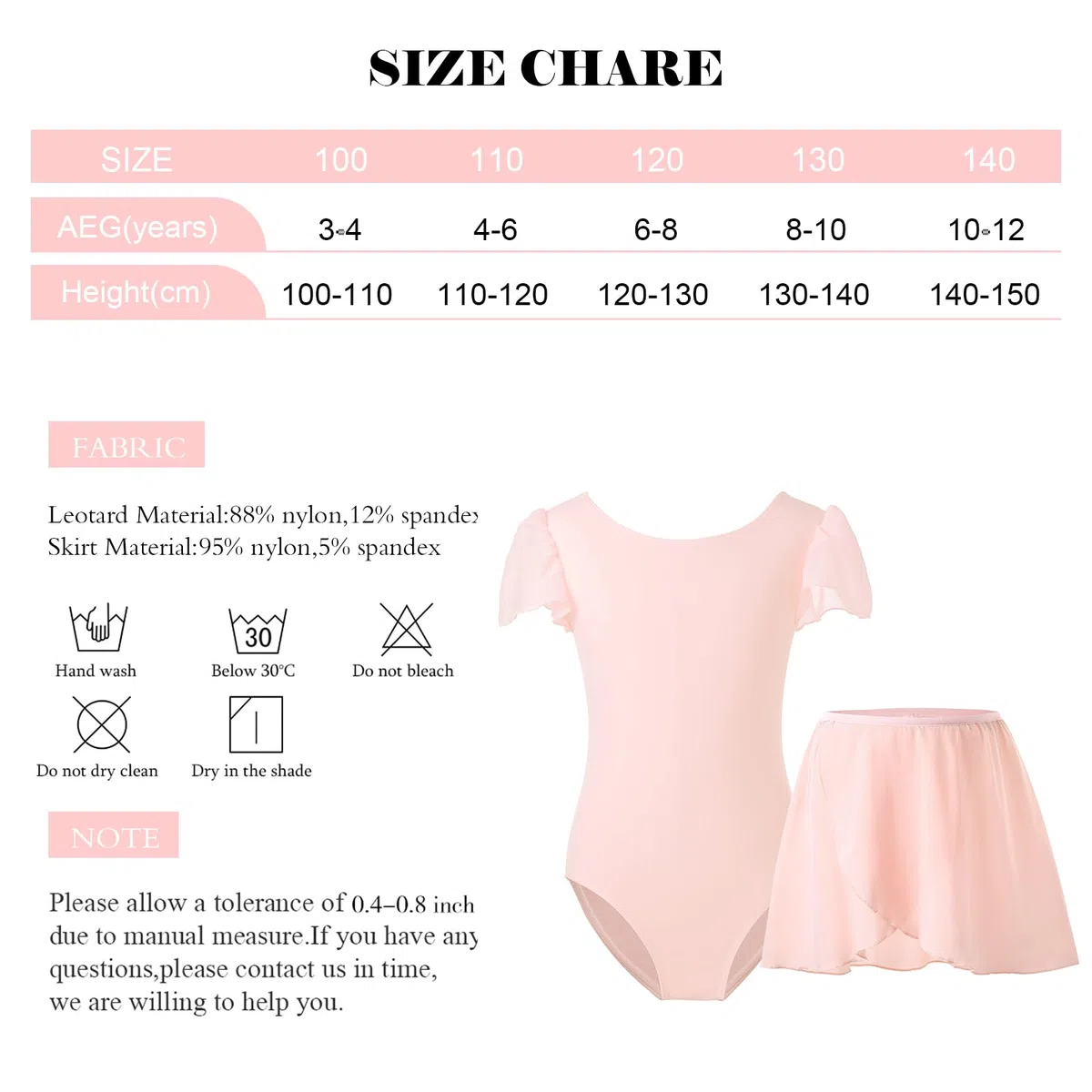 Bezioner Body Danza Classica Bambina con Gonna Rimovibile Vestito da Balletto Gonnellino Danza Manica a Sbuffo