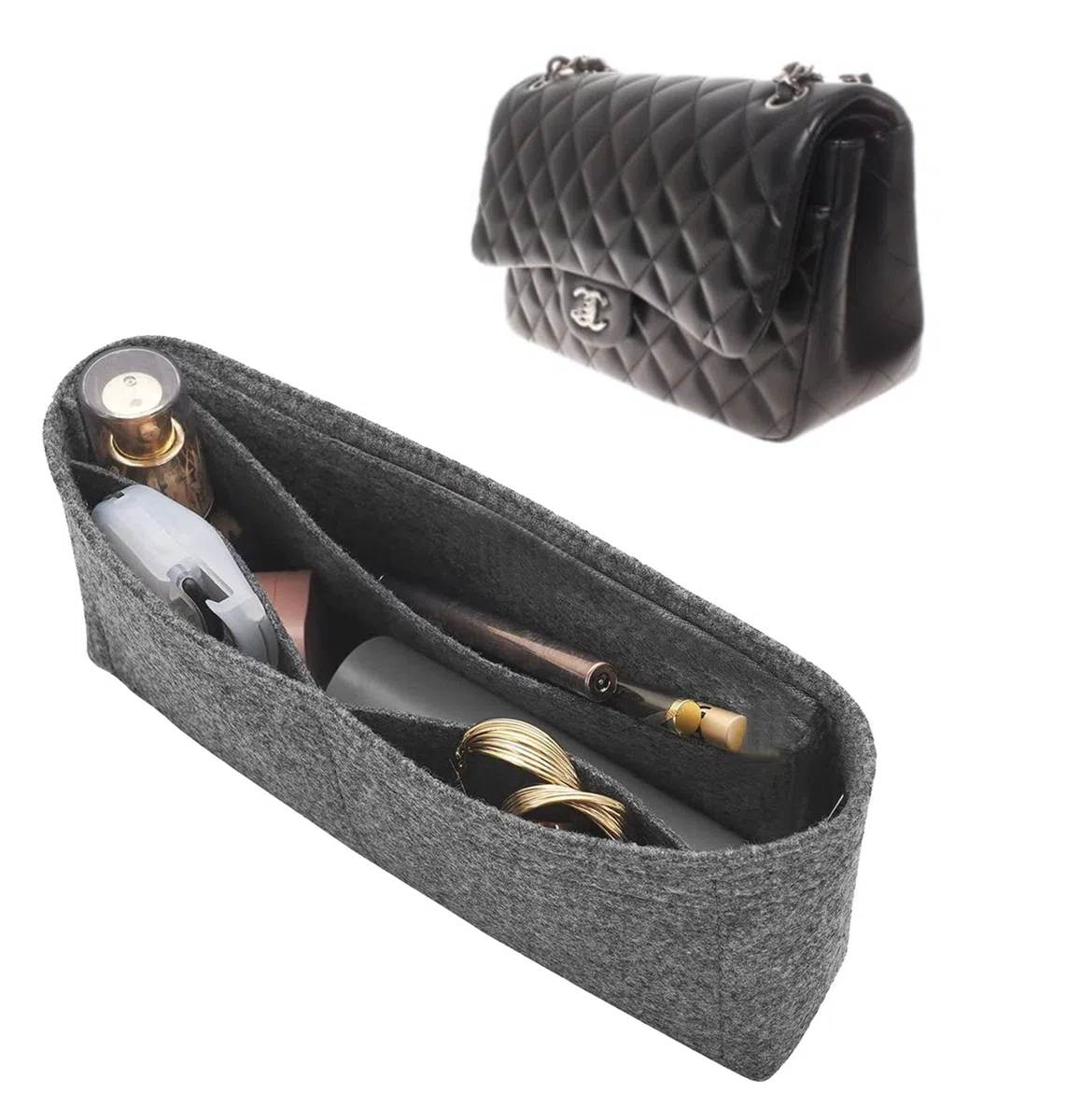 Lckaey Borsa Organizer Inserto per chanel borsa inserto organizer classico patta media borsa organizer senza cerniera 2009lightgray-M