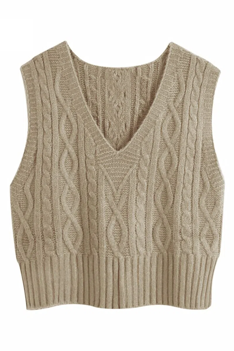 Maglione da donna, senza maniche, con scollo a V, elegante, lavorato a maglia, casual, da donna, autunno, inverno