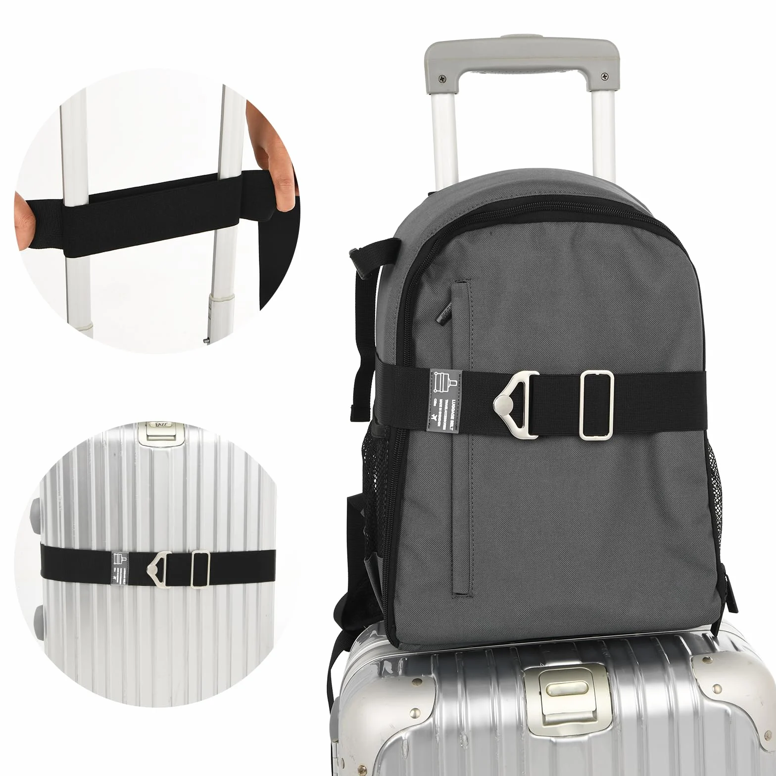 Cintura Da Viaggio 2 In 1 per Bagagli per Cinghie Sopra La Maniglia per Aggiungere Una Borsa Cinghia Regolabile per Bagagli Da Viaggio Con Fibbia In Lega Cintura Elastica per Borsa A Mano(Nero)