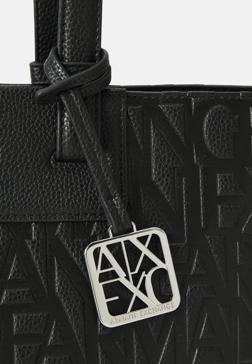 Armani Exchange Women's Liz Patent Embossed Logo Texture Shopping Bag, Black, TU