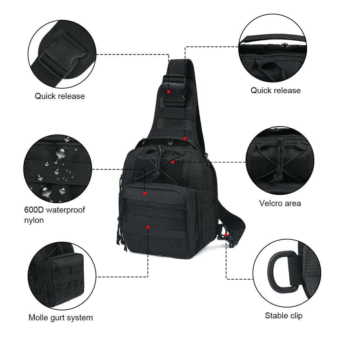 flintronic Borsa Petto Tattico Militare, Zaino Monospalla Uomo Borsello a Tracolla Molle per Campeggio Ciclismo Escursione Hiking Sport