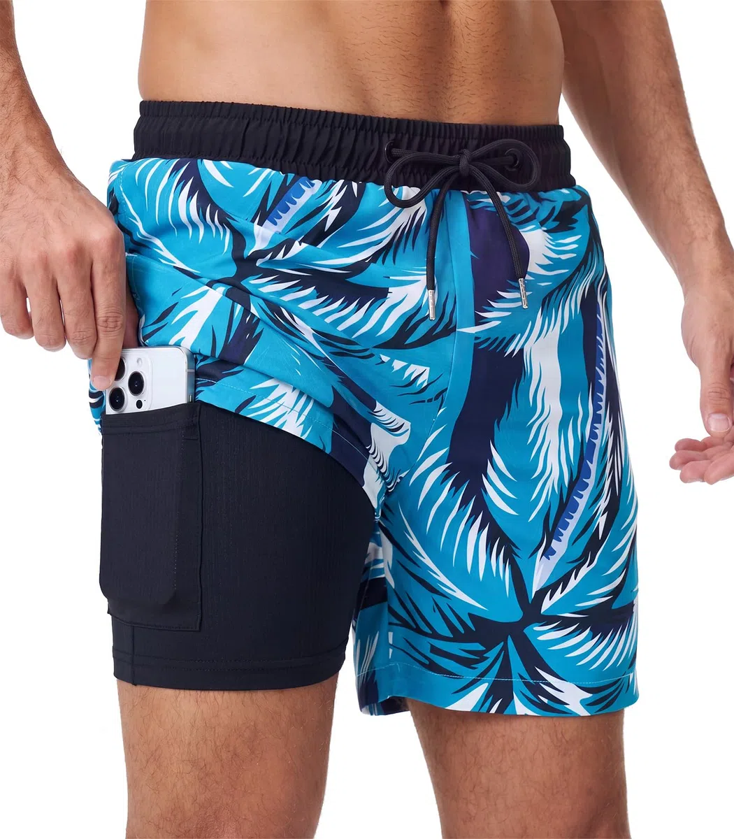 Pantaloncini da Bagno da Uomo con Fodera a Compressione ad Asciugatura Rapida Elasticizzati in 4 Direzioni 2 in 1