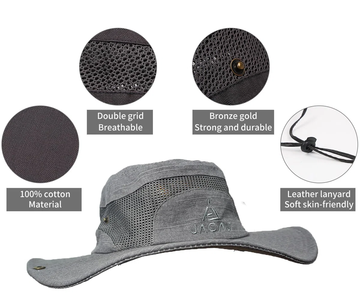 Cappello da Pescatore Uomo Estivo con Protezione UV 50+ Tesa Larga Anti UV Regolabile Cappello Safari in Rete Traspirante e Pieghevole per Pesca, Trekking, Campeggio, Giardinaggio
