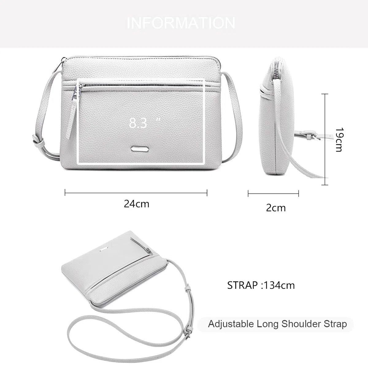 David Jones - Borsa a Tracolla Donna - Borsa a Mano Piccola Pelle PU - Borsetta Piatta 2 Scomparti - Borsa Lavoro Viaggio Telefono Quotidiana - Bianco