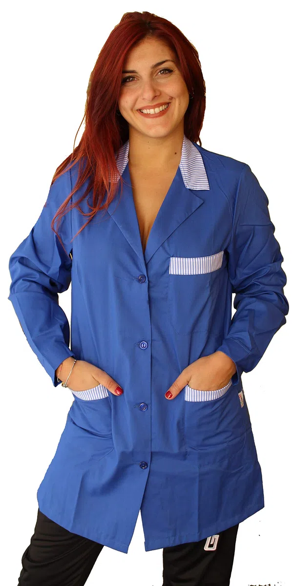 Camice MAESTRA Asilo Casacca da Lavoro Donna Corto Blu Manica Lunga Made in Italy