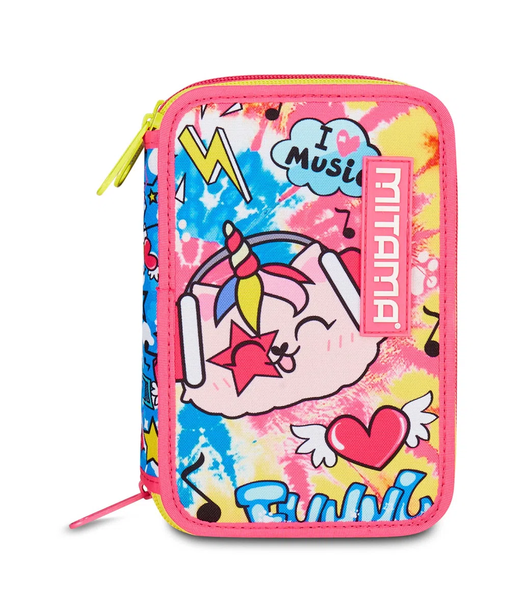 Mitama Astuccio Scuola 3 Scomparti, TRIPLO CATROCK, Contenuto 47 pz, Completo di Matite, Pennarelli, Portapenne Scuola Elementare Bambina