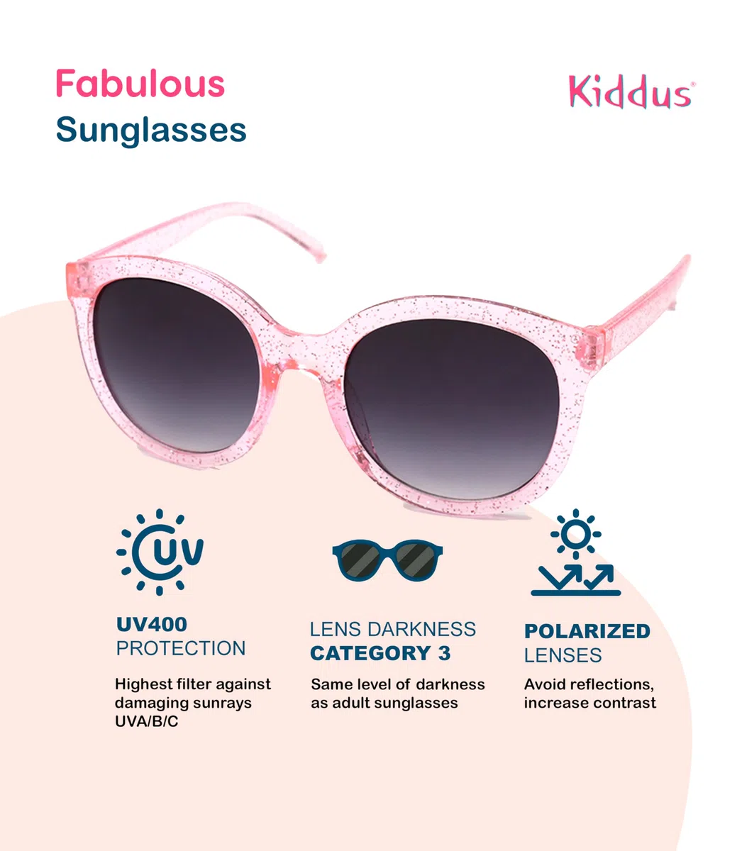 Kiddus Occhiali da Sole Bambina 6-9 Anni Bambini Polarizzati UV400 CAT3, Protezione 100% UVA UVB, Design Europeo, Leggeri per Scuola e Mare, Certificazione CE ISO REACH