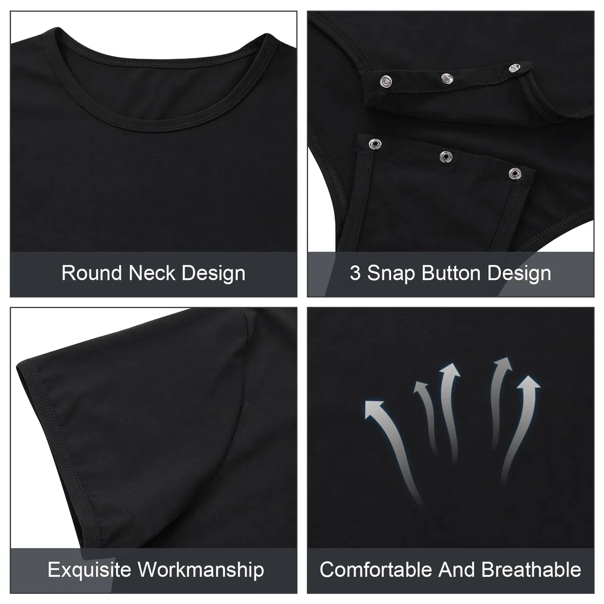Pigiama Intero da Uomo, Body a Maniche Corte Nero, Tutina Uomo, Pigiama Monopezzo Henley Shirt, Abbigliamento da Notte