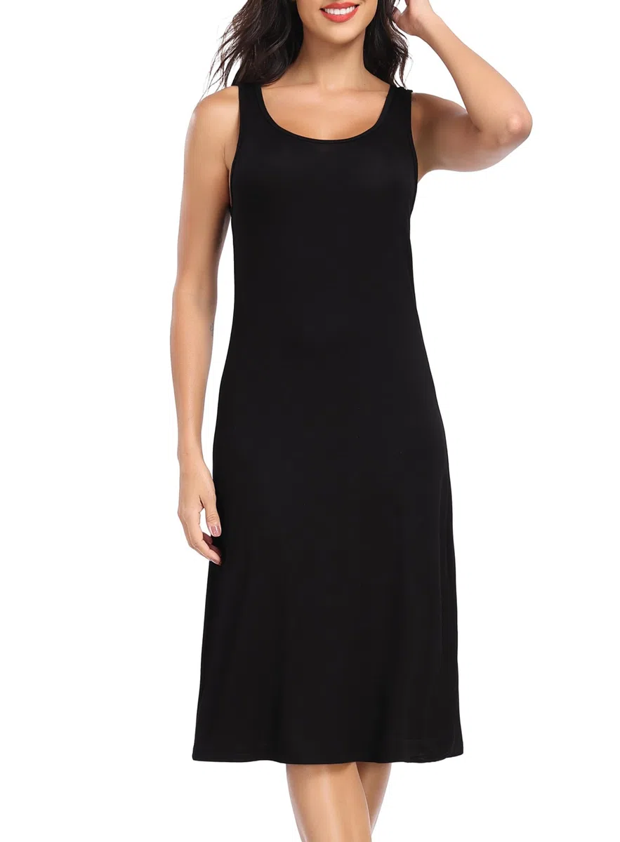 Lovasy Sottovesti da Donna Lungo Abito Sottoveste con Spalla Larga Sexy Lingerie Sottoveste Gonna Elegante Camicia da Notte Senza Maniche