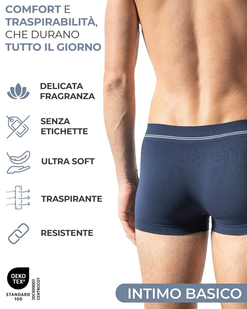 Risalti Boxer Uomo Elasticizzati in Microfibra 3 pz - Mutande Uomo più Morbide dei Boxer Cotone, Mutande Senza Cuciture ed Etichette, Intimo Comodo - Made in Italy