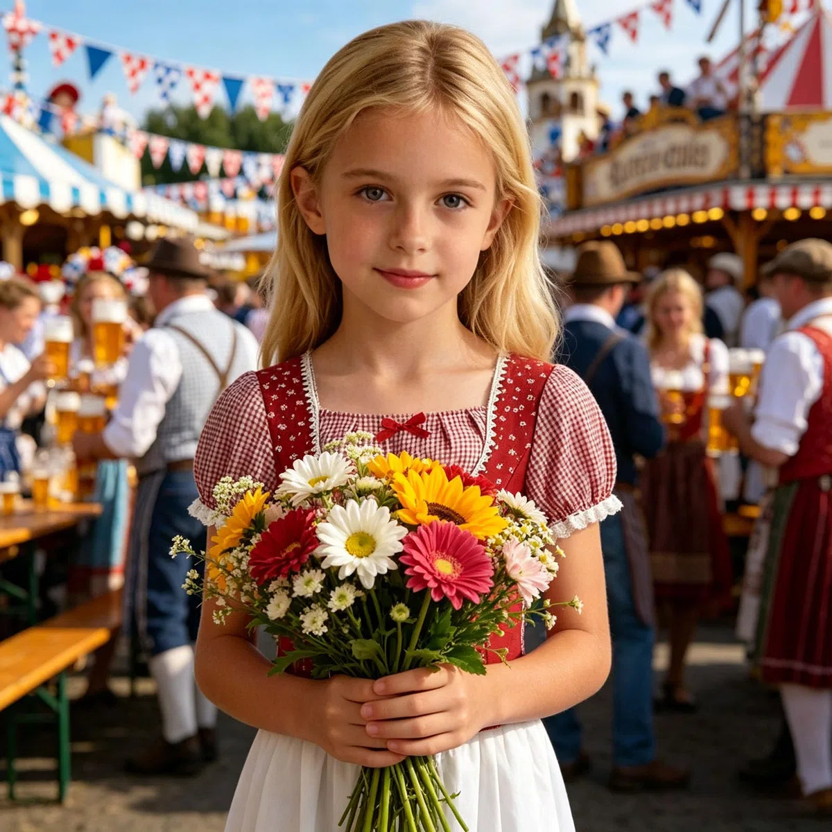 Generico Camicia Bambina A Quadri Stile Bavarese Oktoberfest Blusa Top con Volant Farfalla Brette Pizzo Maniche Corte Elegante Carina per Feste Uniforme Scolastica Uso Quotidiano