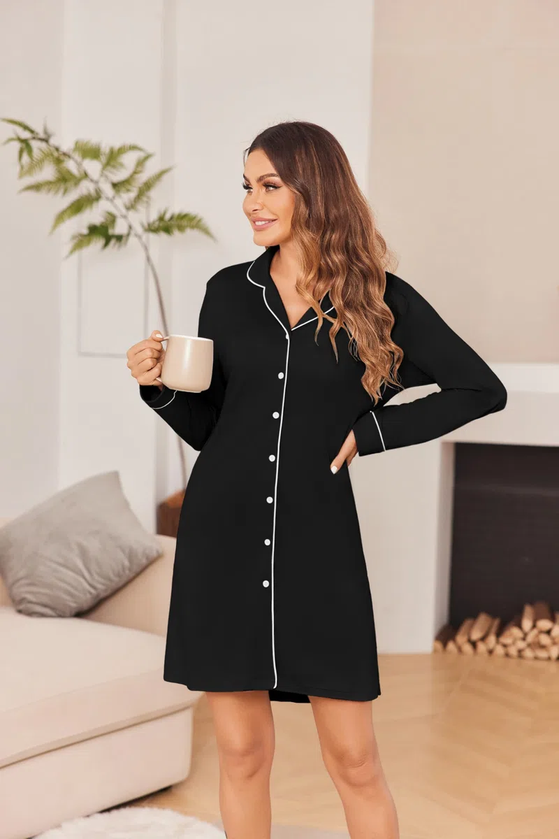 Ekouaer Camicia da Notte Donna Invernale Manica Lunga Parto Ospedale Aperta Davanti Bottoni Allattamento Premaman S-XXL