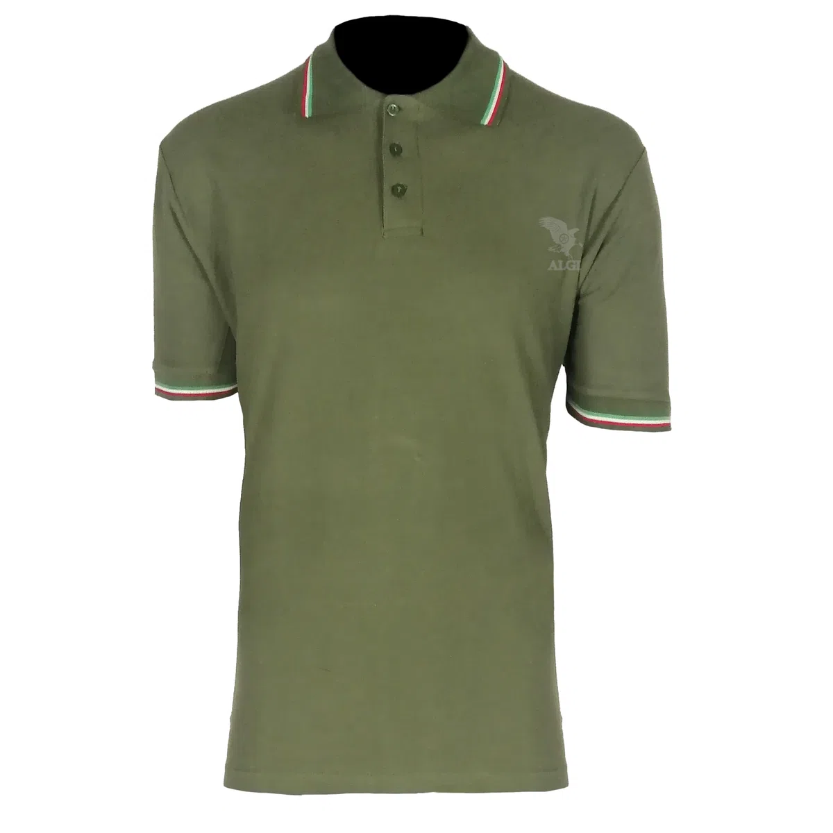 ALGI Polo Maniche Corte con Bordo Tricolore Verde Militare