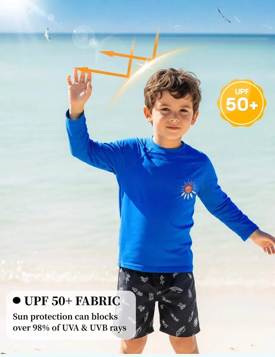 weVSwe Maglietta UV per bambini, a maniche lunghe, UPF 50+, ad asciugatura rapida, rashguard riciclato, 2-12 anni