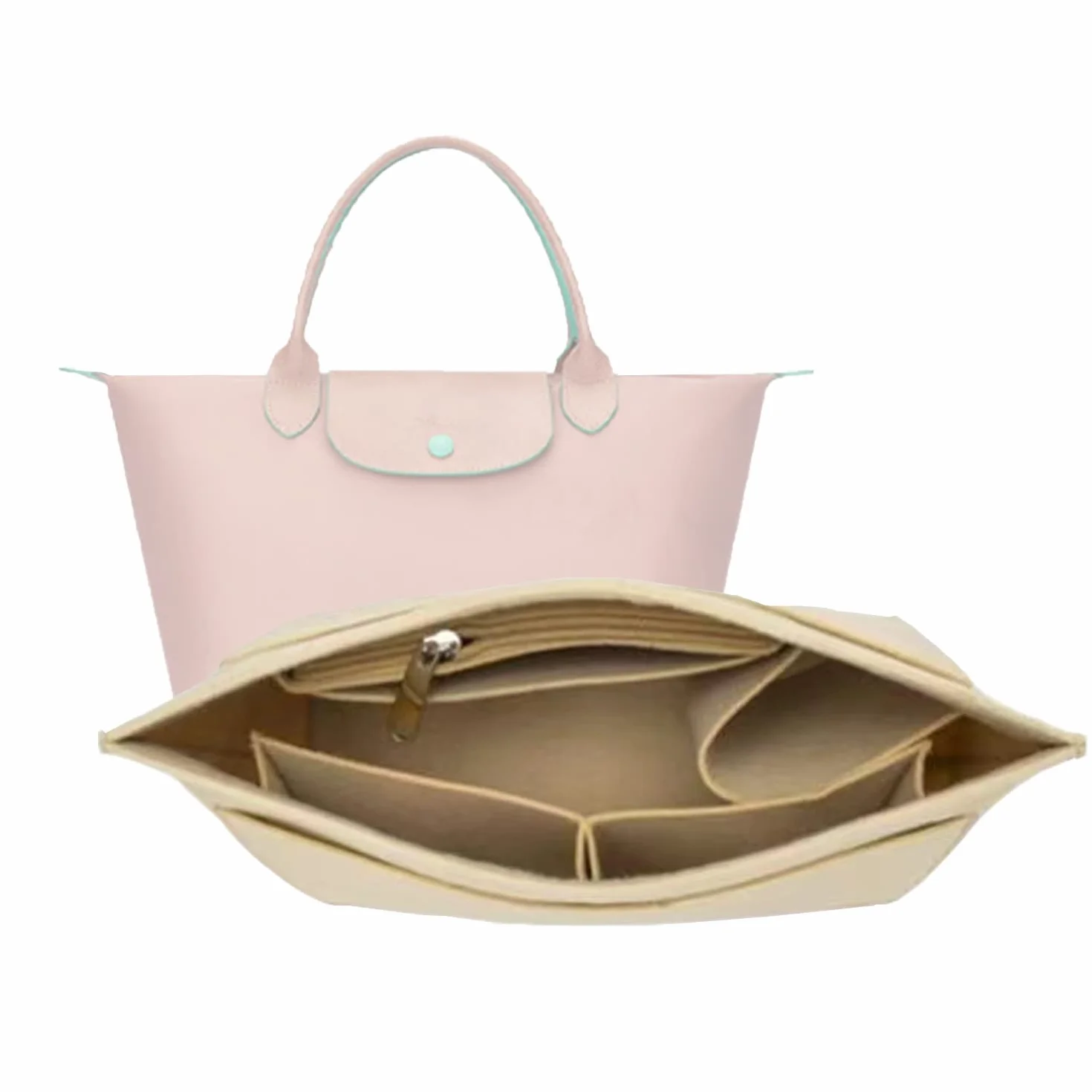 D.DUO Organizer per borsa, organizer multi-tasca in feltro, inserto pieghevole per organizer a portafoglio per Longchamp (Beige, Large)