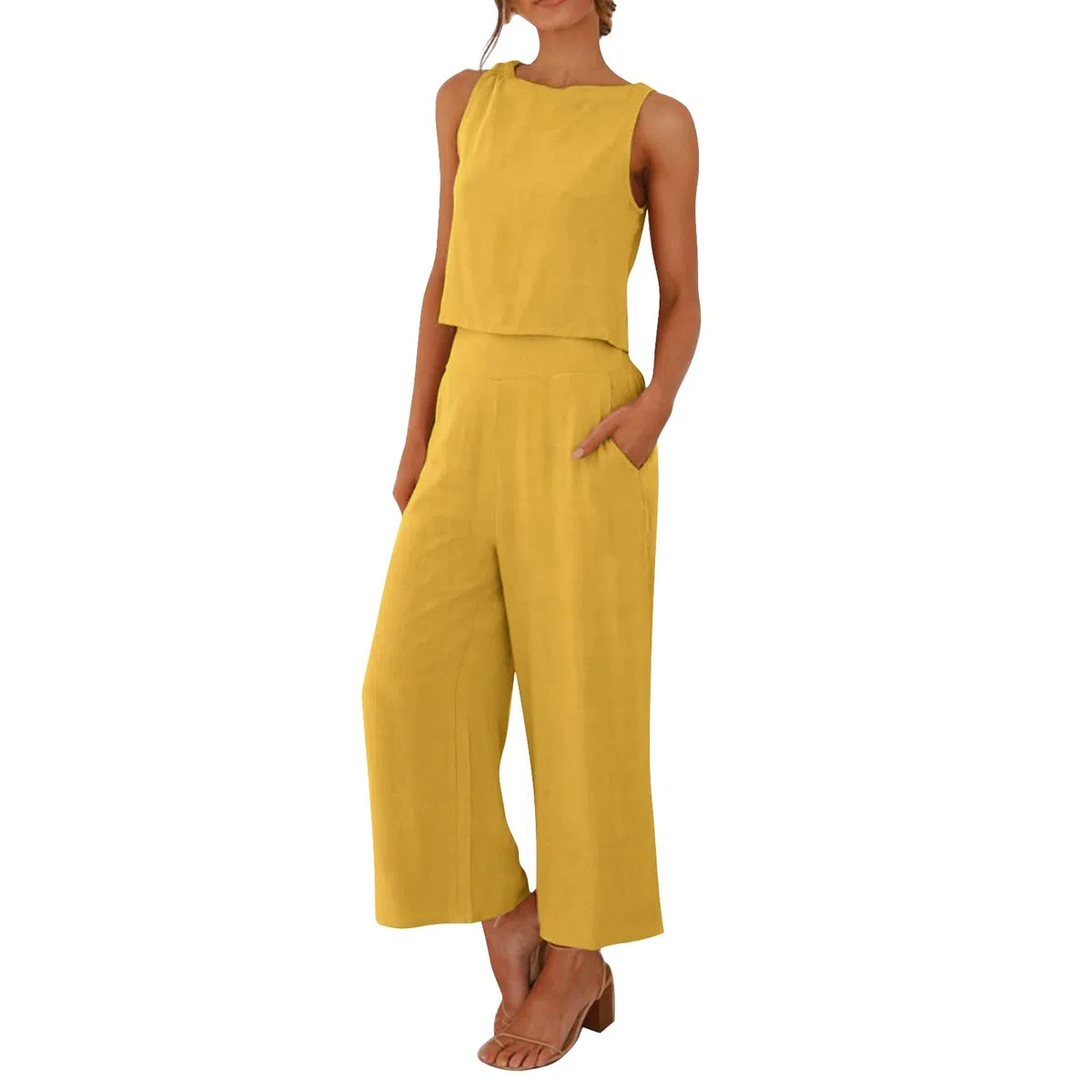 Completo Estivo Donna Lino Senza Maniche Bluse Traspirante Completi Elegante Set Due Pezzi donna estivo Canotta Boho Completino Casuale Mare Fresco completo Pantaloni e Camicia Per le Vacanze
