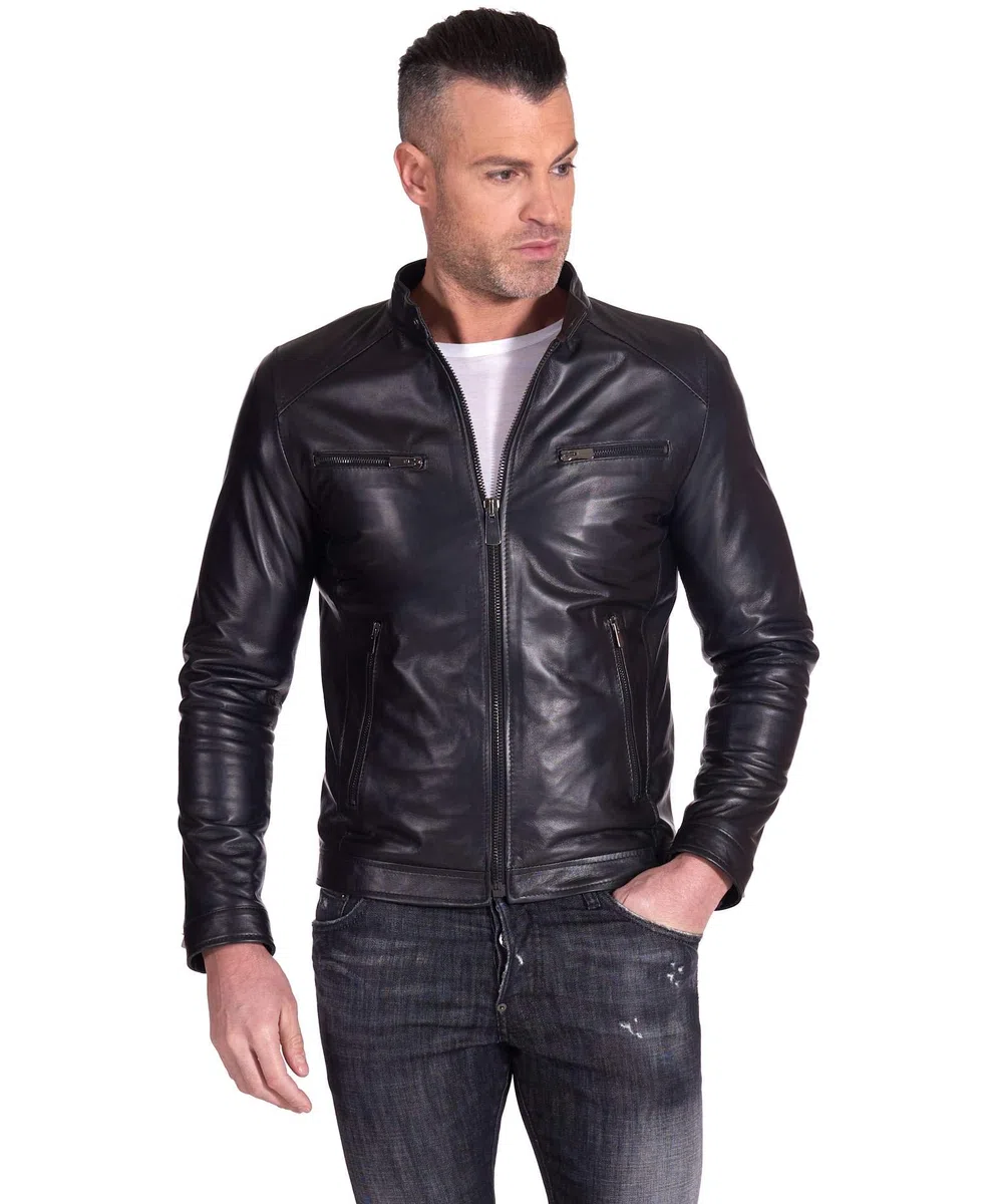 D'Arienzo Giacca Pelle Marrone Uomo Giubbino Moto Vera Pelle Made in Italy Hamilton