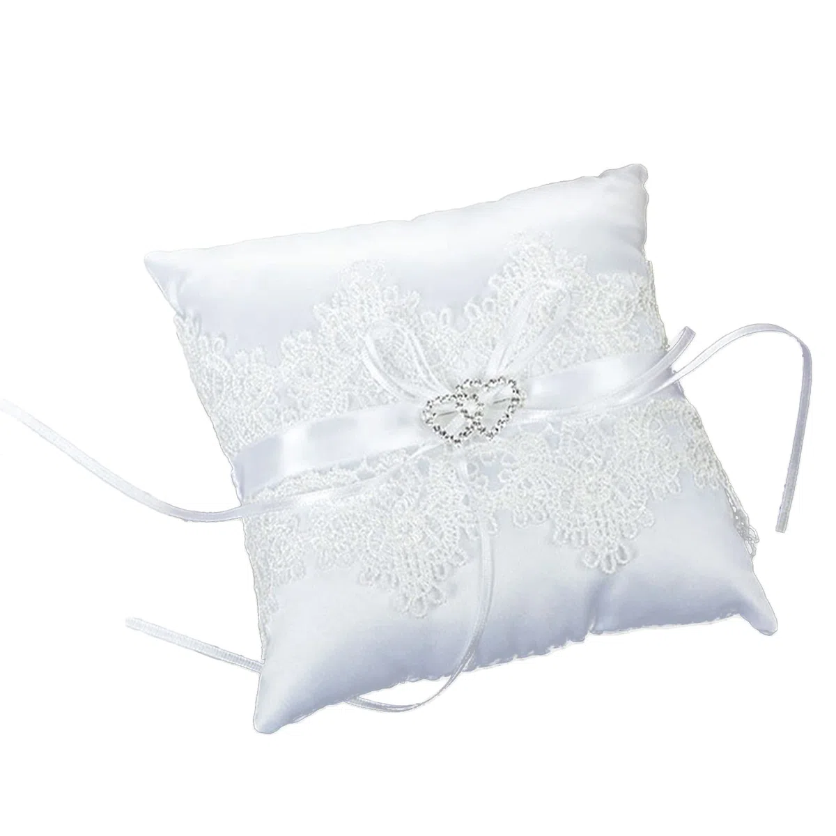 Cuscino per Fedi Nuziali, Portafedi per Cuscino con Decorazione a Doppio Cuore, Cuscino per Anelli di Forma Quadrata, per Accessori per Fedi Nuziali, 15 cm × 15 cm (Bianco)