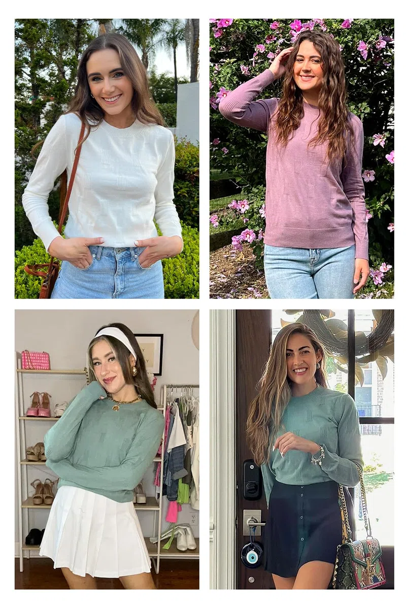 Arach&Cloz Felpa Girocollo da Donna a Maniche Corte Elegante Lavorata a Maglia di