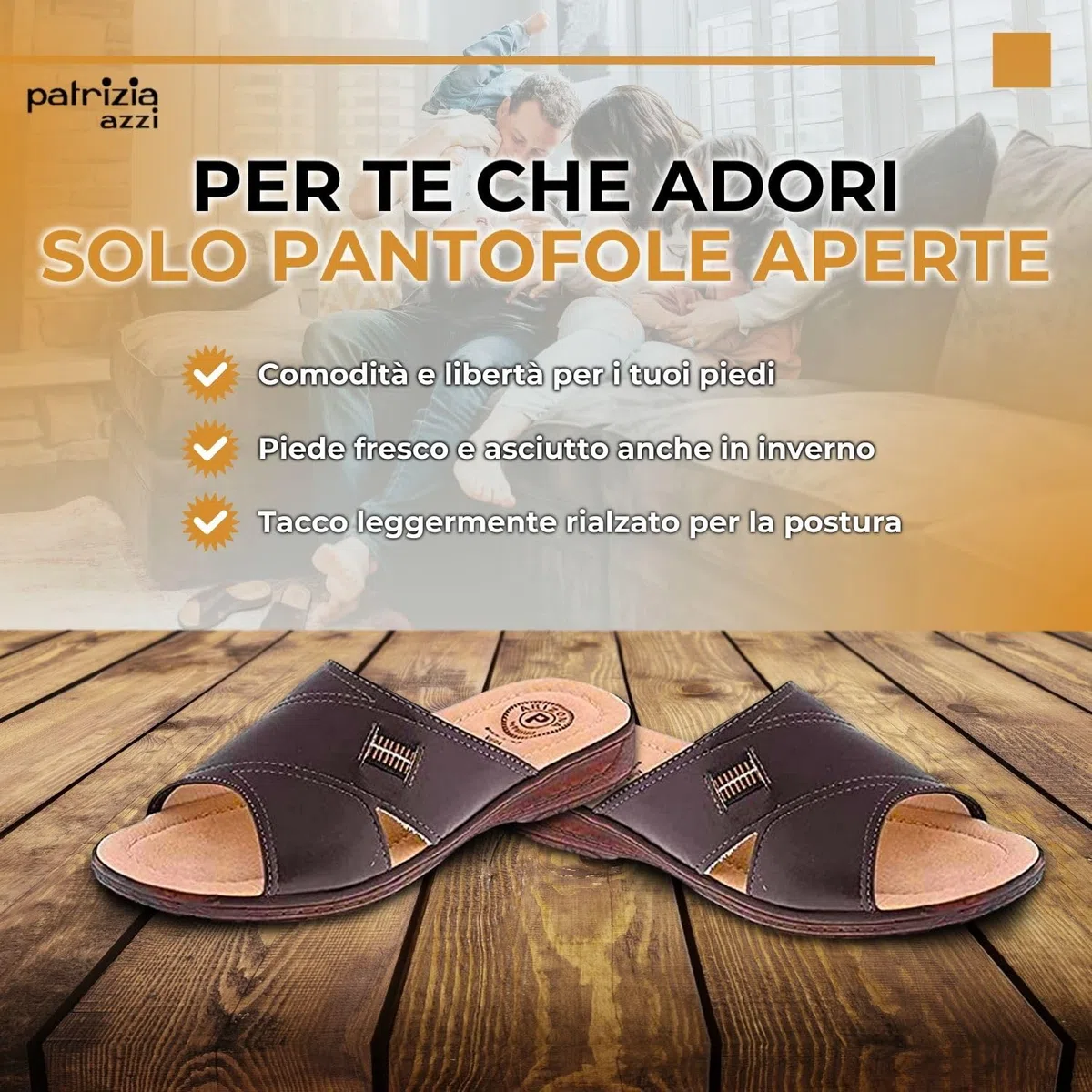 Patrizia Azzi Pantofola Ciabatta Uomo Estivo Sottopiede in Pelle Arizona (Marron, numeric_41)