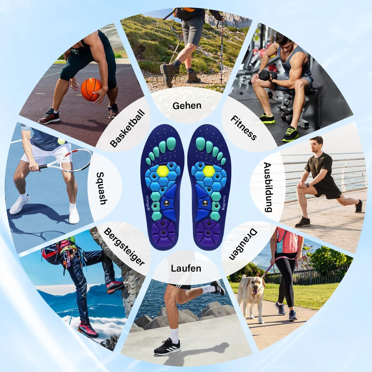 Solette Magnetiche, Piatto Solette Per Scarpe Da Lavoro Per Alleviare La Fascite Plantare Solette Di Riflessologia Agopressione, Plantare Ortopedico per Piede Per Uomini E Donne(blu, S)