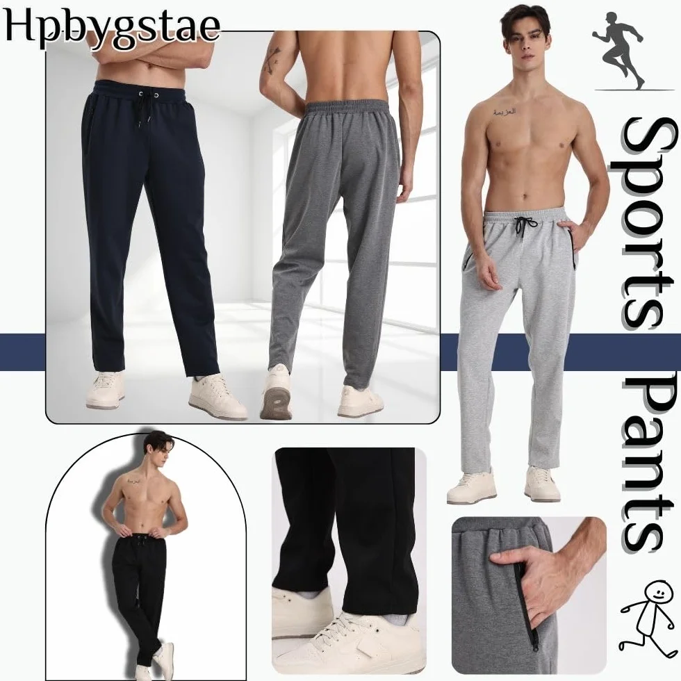 Pantaloni da jogging da uomo, confezione da 3, da jogging, da uomo, sportivi, con cerniera, traspiranti e flessibili