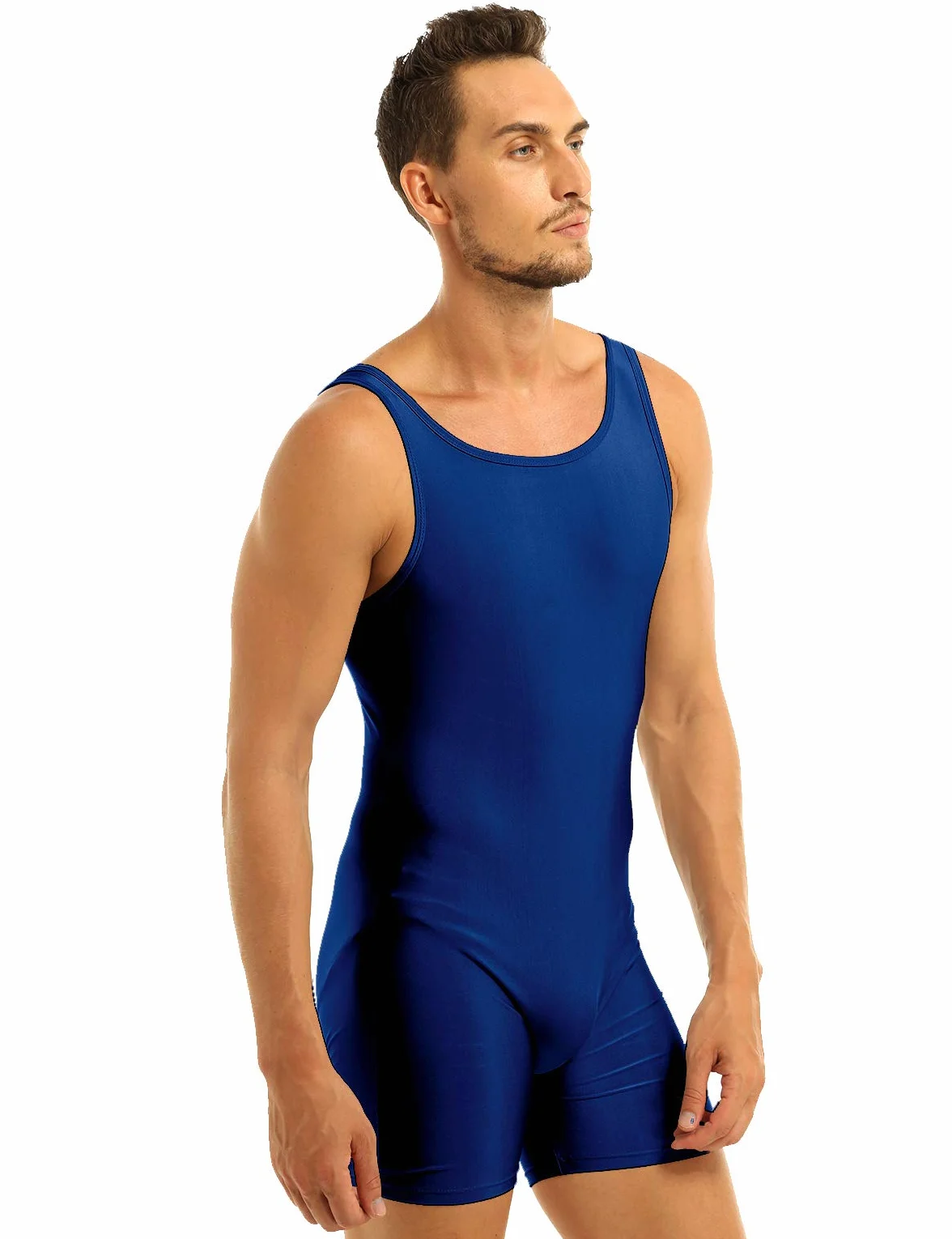 inlzdz Body Uomo da Danza Sport Tuta Intera Corta Body da Ginnastica Artistica Leotard Senza Manica Bodysuit Jumpsuit Completo Intimo Palestra Allenamento Fitness