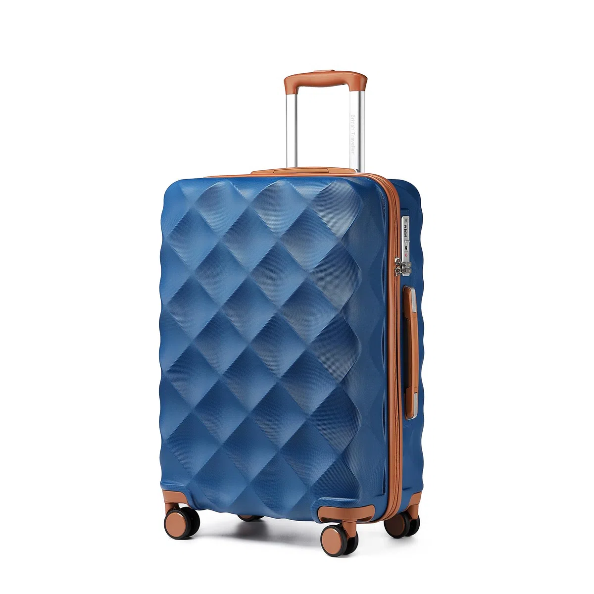 British Traveller Valigia Grande Trolley 74,5CM Valigie Rigida ABS+PC con Rotelle Girevoli e TSA Lucchetto (28pollici, Blu/Marrone)