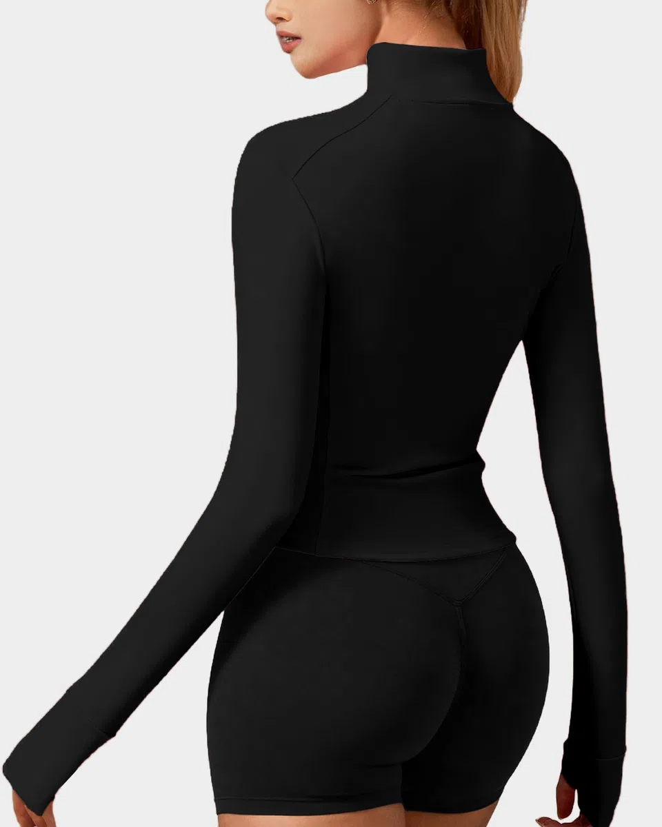 Giacca Sportiva Donna Maniche Lunghe Felpe Corsa Aderente Giacca da Invernale Leggera Giacca da Palestra Traspirante con Foro per il Pollice Giacche con Cerniere Top Fitness Jogging Running