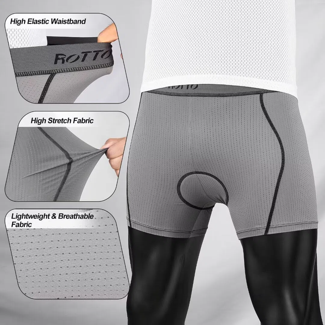 ROTTO Uomo Ciclismo Intimo con Imbottitura in Gel 3D Bici Pantaloncini Fodera MTB Traspirante ad Asciugatura Rapida