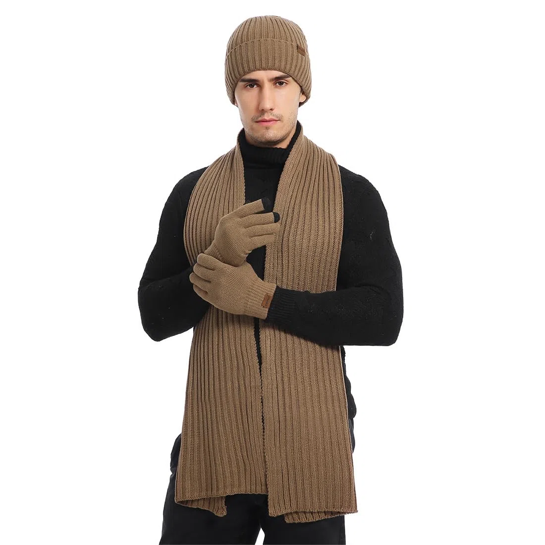 Inverno 3 Pezzi Cappello di Lana Sciarpa Guanti Touchscreen Set Caldo Beanie Cappello Teschio Berretto Invernale Termico Berretto Sciarpa Touch Screen Guanti per Uomo Donna