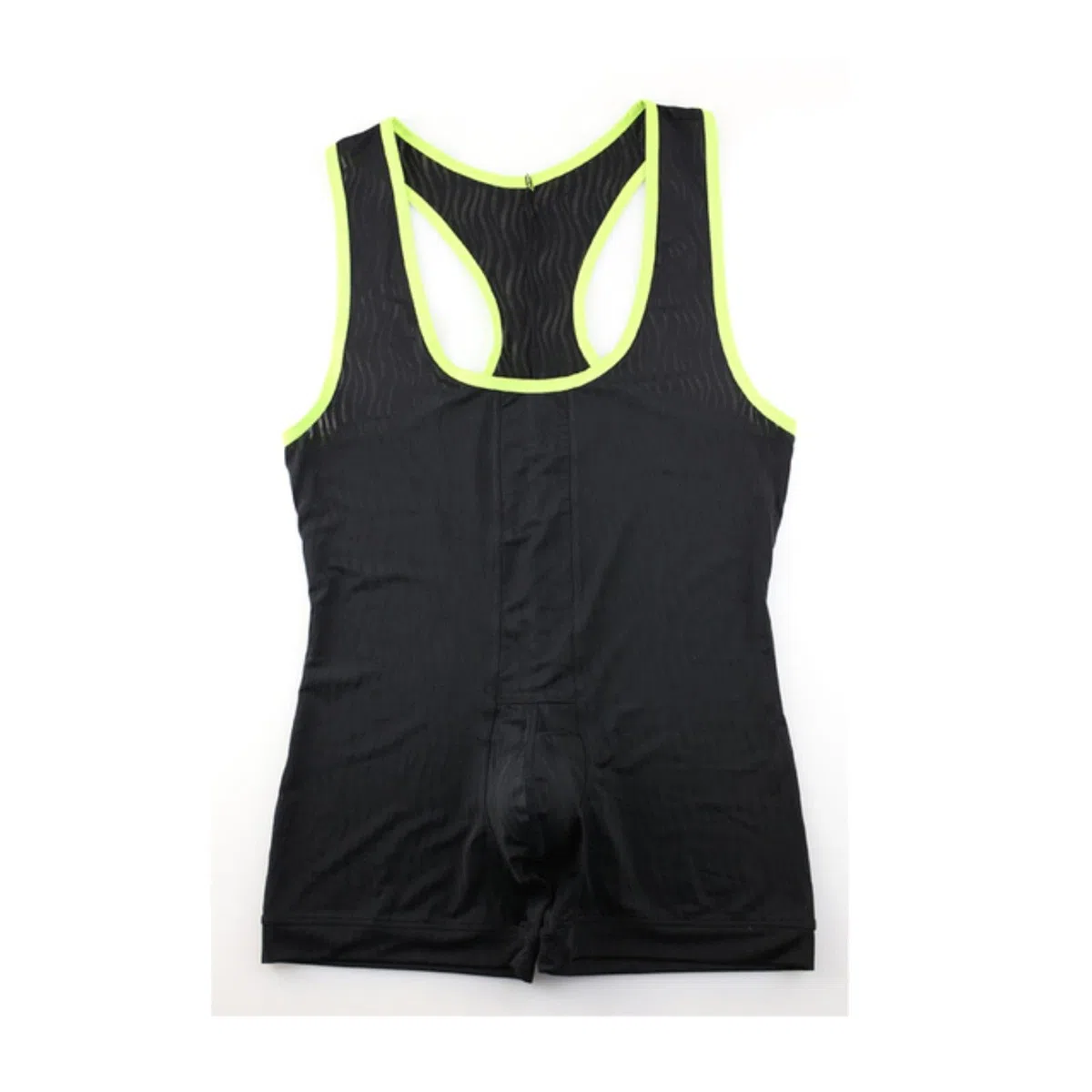 Sexy Men Tutina Traspirante Canotta U Convex Boxer Pantaloncini Sport Palestra Bodybuilding Tuta-Nero Verde-L