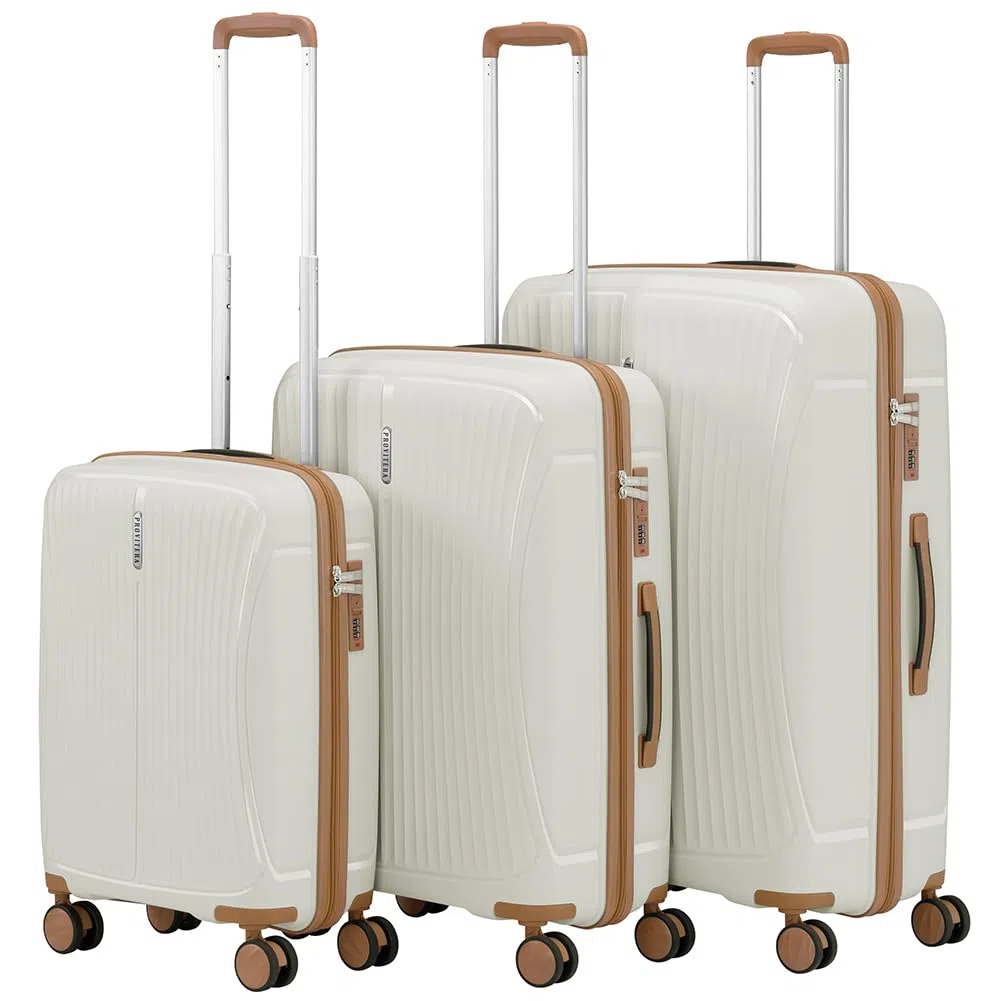 Set 3 Valigie Rigide in ABS, Valigia Rigida 38-59 - 90 Litri, Manico Telescopico, Ruote Easy Roll, Trolley Resistente e Leggero da Viaggio, Bagaglio a Mano (Bianco Perla)