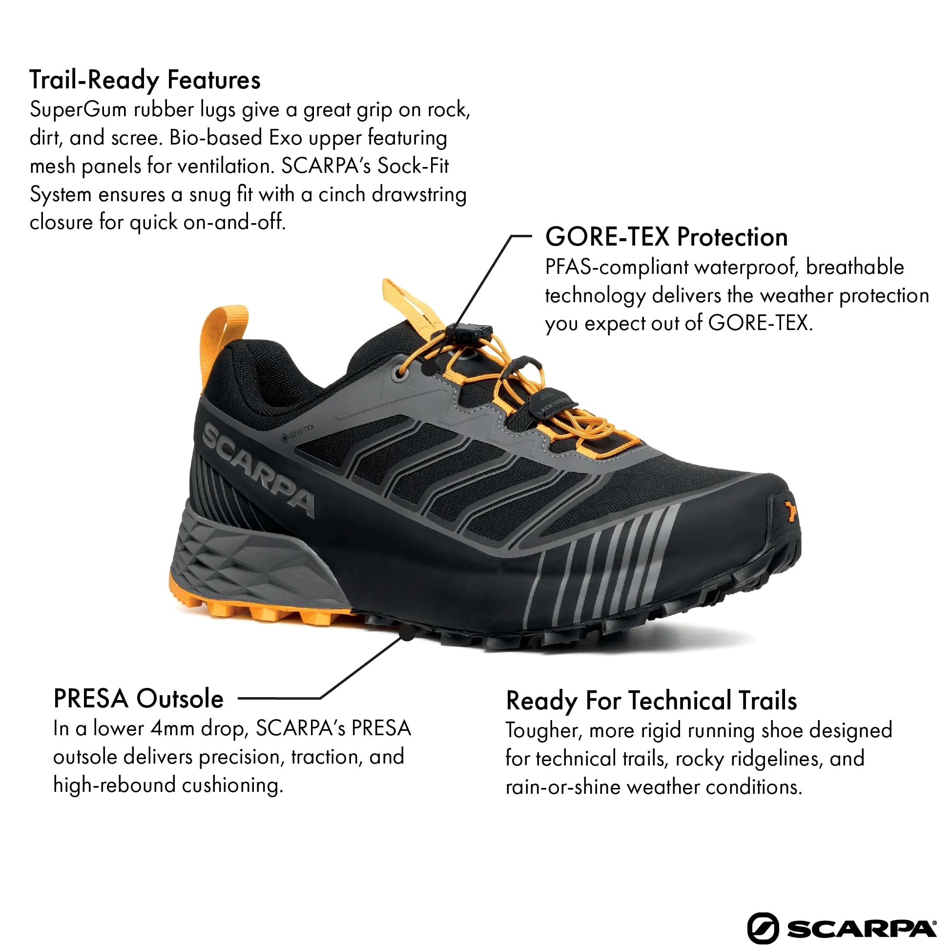 SCARPA Ribelle Run 2 GTX - Scarpe da trail running da uomo in Gore-Tex, leggere, ad alte prestazioni