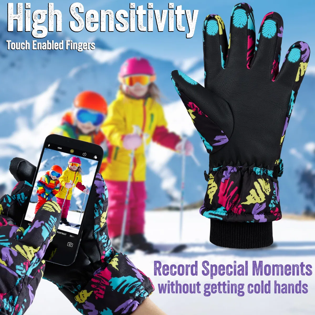 CityComfort Guanti da Sci per Bambine e Ragazze - Guanti Invernali Termici Impermeabili con Touch Screen per Neve Guanti Snowboard Freddo 6-15 Anni