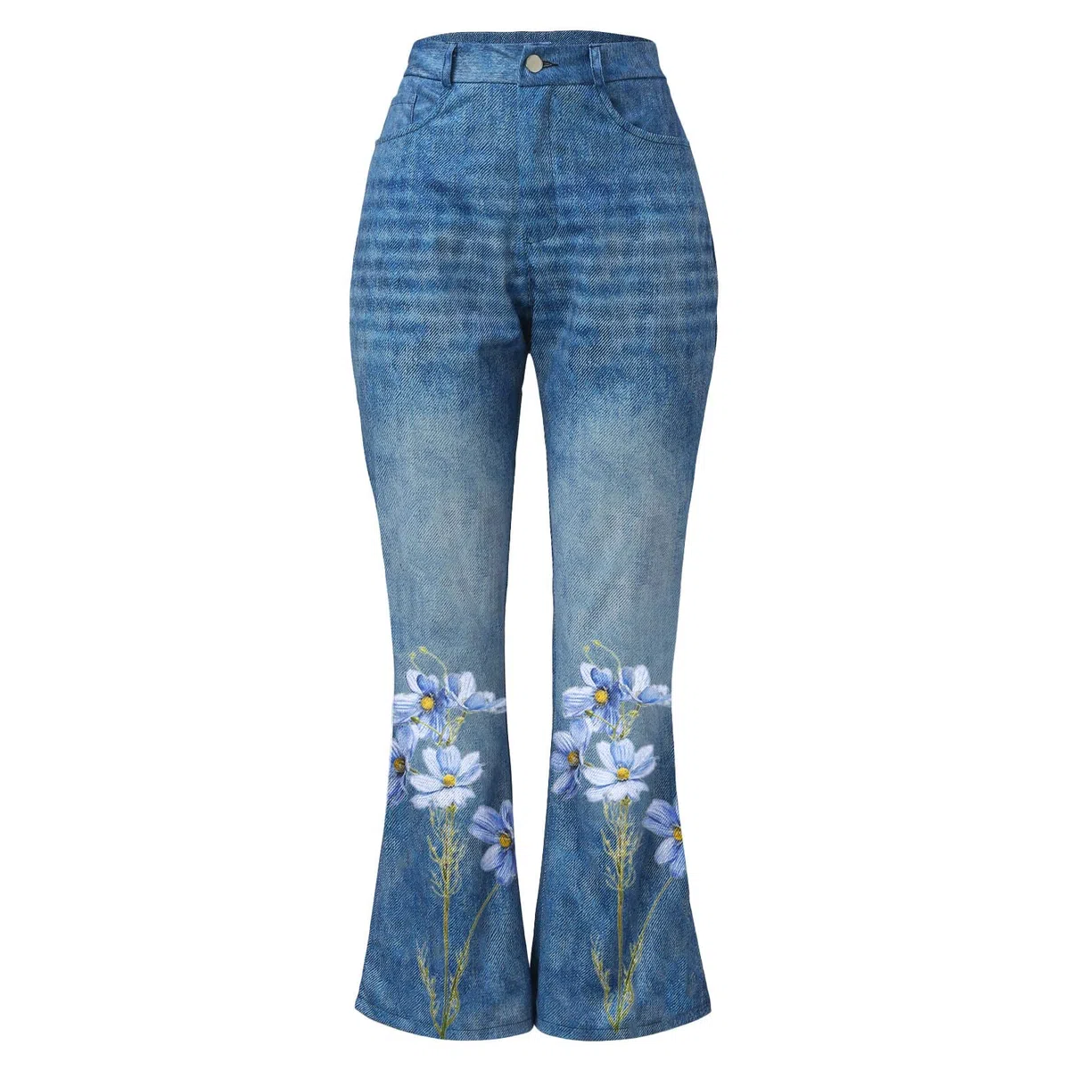 Generisch Pantaloni da donna con motivo stampato, orlo svasato, jeans, elasticizzati, parte inferiore svasata, ciclismo, abbigliamento da donna