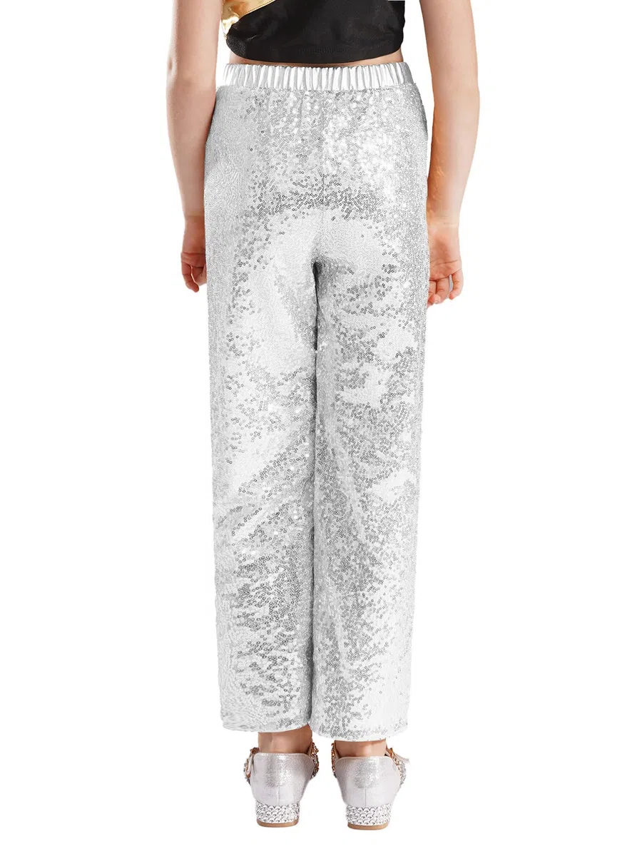 TiaoBug Pantaloni da Danza Moderna Jazz Ballo Latino Bambina Pantaloni di Paillettes da Ballo di Strada Hip Hop Pantaloni a Gamba Larga da Danza Ginnastica Costumi Spettacoli