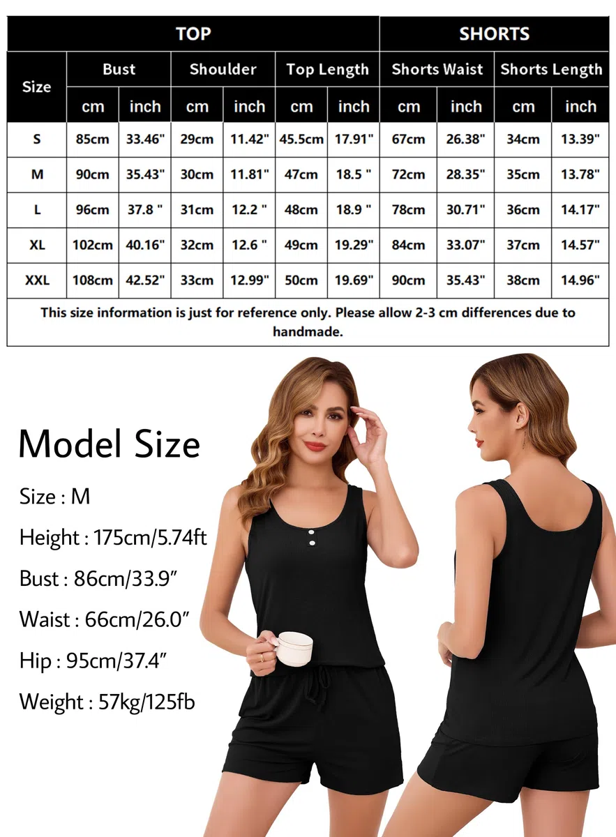 Lovasy Pigiama Donna Estivo Corto Set Pigiami Due Pezzi con Bottone Pigiama Sexy Senza Maniche con Camicia Girocollo e Pantaloncini con Coulisse Casual Abbigliamento per la casa