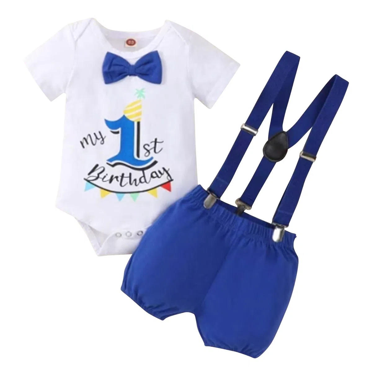 Winmany Neonati Ragazzi 1 ° Compleanno Vestito Bambino Torta Smash Vestiti Manica Corta Pagliaccetto Bretella Pantaloncini Primo Compleanno Abbigliamento Set