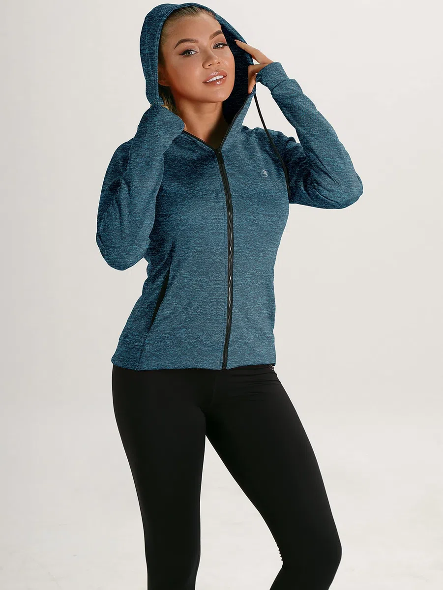 icyzone Giacca Sportiva Donna con Cappuccio,Felpa Termica con Zip e Fori per i Pollici