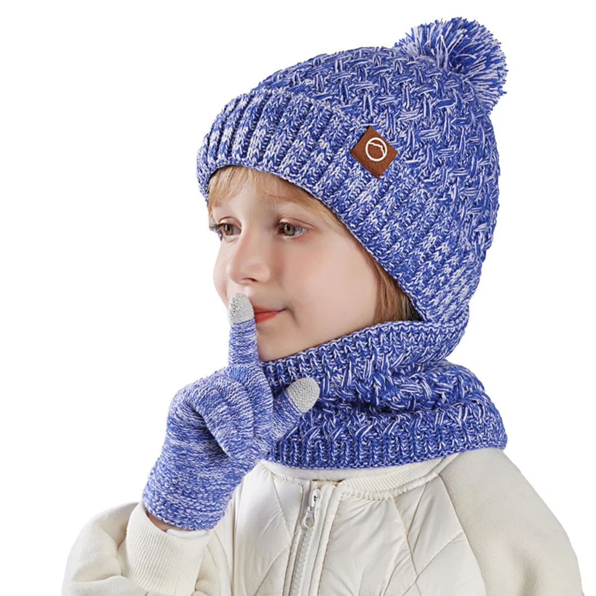 Set invernale per bambini, con cappello, sciarpa e guanti, caldo berretto termico lavorato a maglia, scaldacollo e guanto touchscreen, con morbida fodera in pile, per ragazze e ragazzi, età 4-10 anni