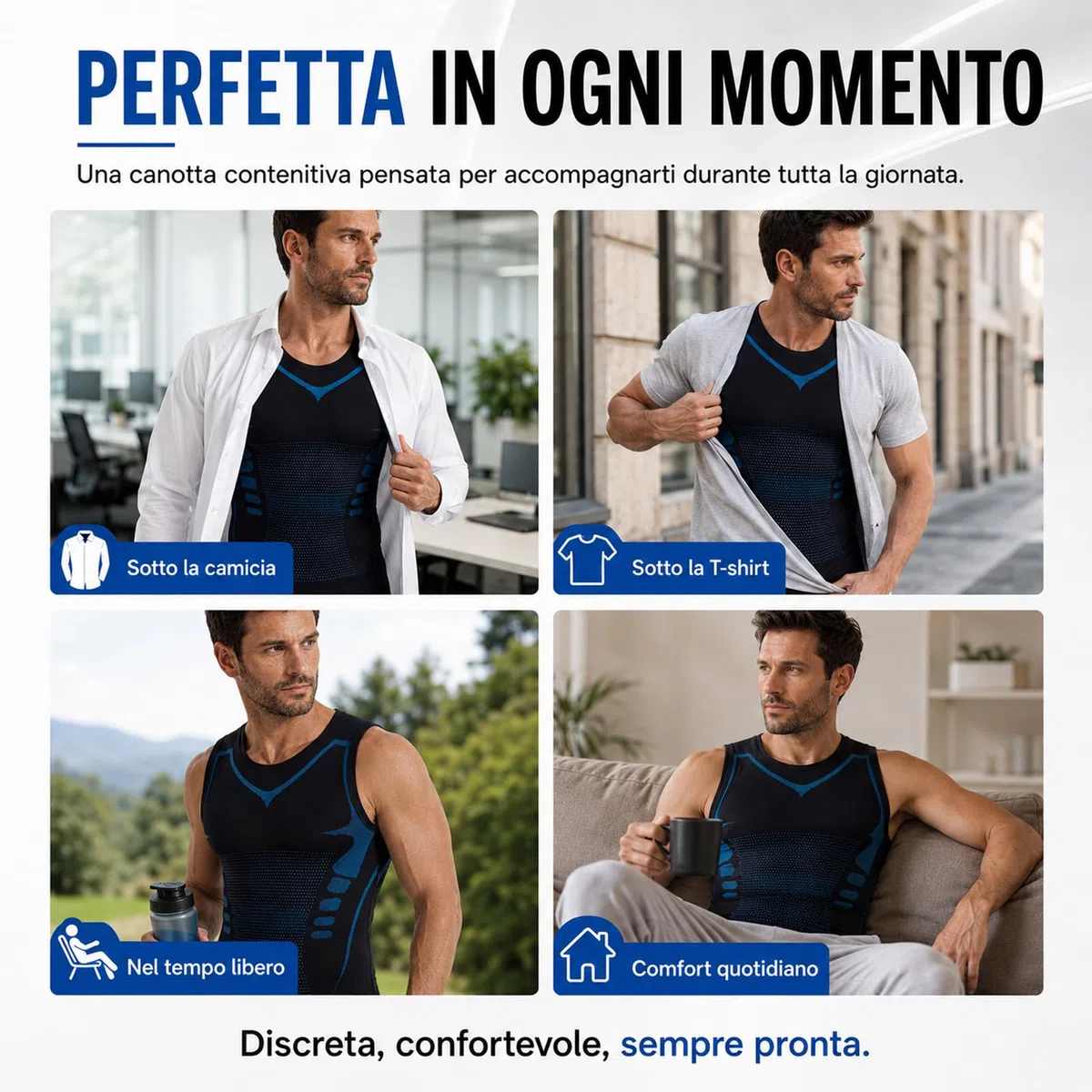 Massefit Canotta Compressiva Modellante da Uomo, Maglia Intima Aderente Slim Fit, Canotta sotto Camicia Traspirante e Confortevole per Uso Quotidiano