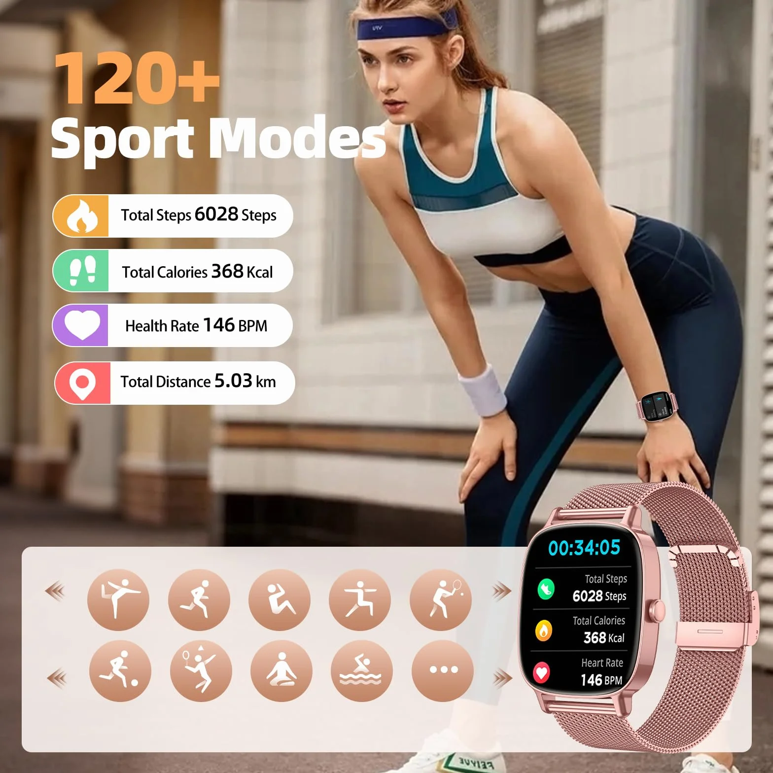 coioc Smartwatch Donna,Risposta/Effettuazione Chiamate,Schermo Ultra Nitido1.85'' HD,Fitness Tracker Frequenza Cardiaca/Sonno/SpO2,Compatibile IOS/Android,120+Modalità Sportive,IP68,2 inturini