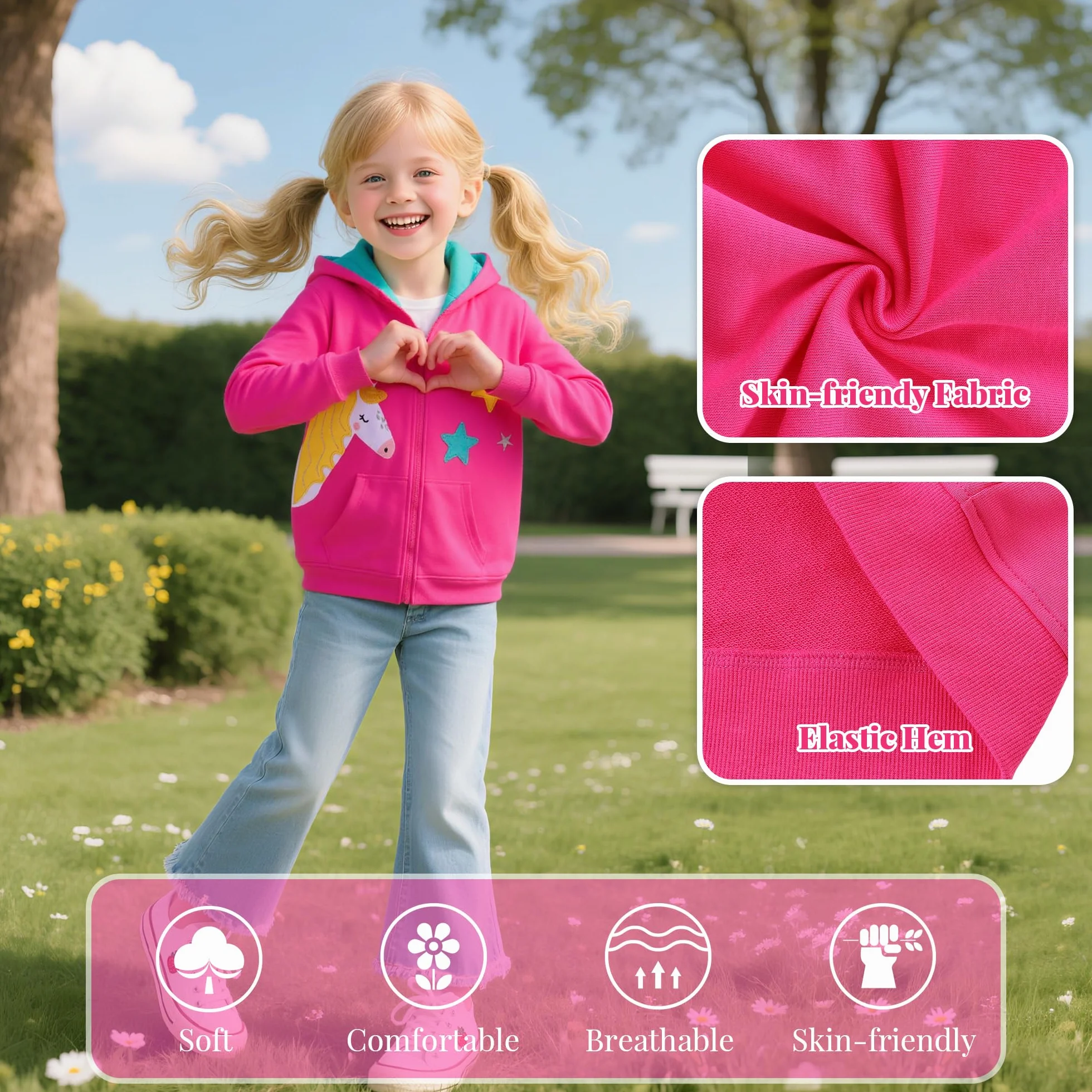 Felpe con Cappuccio Ragazza Zip Bambine Cotone Giacca Cappuccio a Manica Lunga Moda Carino Casual Hoodie con Cerniera e Tasche Vestiti Felpa per Ragazze età 3-8 Anni